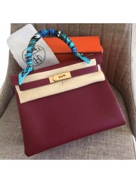 Hermes Ruby Clemence Kelly Retourne 28cm Handmade Bag HT00372