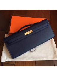 Hermes Sapphire Epsom Kelly Cut Clutch Handmade Bag HT01098