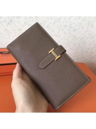 Hermes Taupe Clemence Bearn Gusset Wallet HT00380