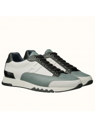 Hermes Trail Sneaker In White/Blue Calfskin HT01273