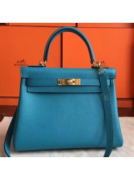 Hermes Turquoise Clemence Kelly Retourne 28cm Handmade Bag HT00298