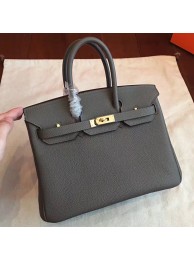 Hermes Vert Gris Clemence Birkin 25cm Handmade Bag HT00809