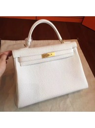 Hermes White Clemence Kelly Retourne 32cm Handmade Bag HT00614