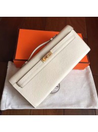 Hermes White Epsom Kelly Cut Clutch Handmade Bag HT01001