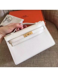 Hermes White Epsom Kelly Pochette Handmade Bag HT00493