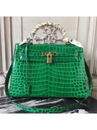 High Imitation Hermes Kelly 32cm Bag In Bamboo Crocodile Leather HT00755