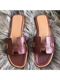 High Quality Knockoff Hermes Oran Sandals In Bordeaux Swift Leather HT00926