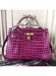 Imitation Best Quality Hermes Kelly 32cm Bag In Fuchsia Crocodile Leather HT00527