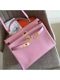 Imitation Best Quality Hermes Pink Clemence Kelly Retourne 28cm Handmade Bag HT00129