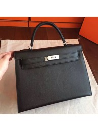 Imitation Hermes Black Epsom Kelly 32cm Sellier Handmade Bag HT00822