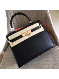 Imitation Hermes Black Swift Kelly Sellier 28cm Handmade Bag HT00913