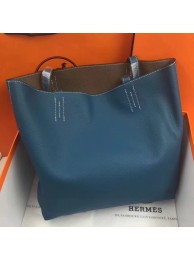 Imitation Hermes Double Sens 45cm Tote In Blue/Etoupe Leather HT00343