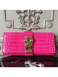 Imitation Hermes Medor Clutch Bag In Rose Red Crocodile Leather HT00006