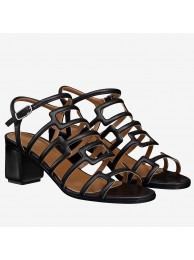 Imitation Hermes Oracle Sandals In Black Leather HT00010