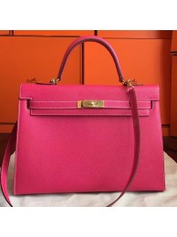 Imitation Hermes Rose Tyrien Epsom Kelly 32cm Sellier Handmade Bag HT01035