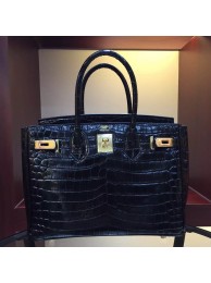 Knockoff Hermes Birkin 30cm 35cm Bag In Black Crocodile Leather HT01049