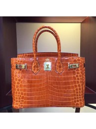 Knockoff Hermes Birkin 30cm 35cm Bag In Orange Crocodile Leather HT00366