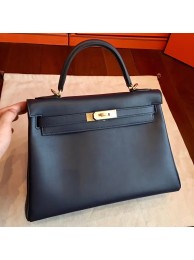 Knockoff Hermes Black Swift Kelly Retourne 32cm Handmade Bag HT00722