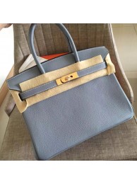 Luxury Hermes Blue Lin Clemence Birkin 35cm Handmade Bag HT01025