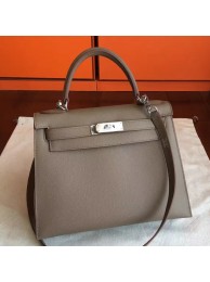 Luxury Hermes Etoupe Epsom Kelly 32cm Sellier Handmade Bag HT00985