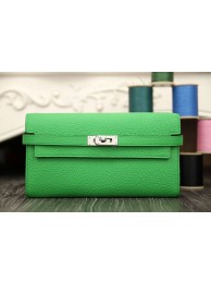 Luxury Hermes Kelly Longue Wallet In Bamboo Clemence Leather HT00198