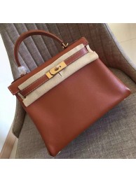 Replica Best Quality Hermes Gold Swift Kelly Retourne 28cm Handmade Bag HT00989