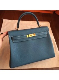 Replica Hermes Blue Jean Clemence Kelly Retourne 32cm Handmade Bag HT01156