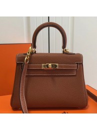 Replica Hermes Brown Clemence Kelly 20cm GHW Bag HT00458