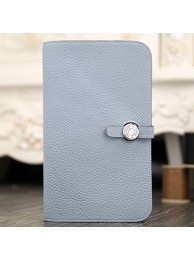 Replica Hermes Dogon Combine Wallet In Blue Lin Leather HT01138