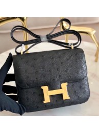 Replica Hermes Mini Constance 18cm Black Ostrich Leather HT01033