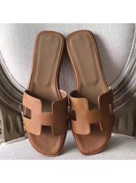 Replica Hermes Oran Sandals In Brown Epsom Leather HT00136