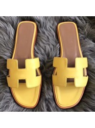 Replica Hermes Oran Sandals In Yellow Swift Leather HT00635