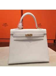 Replica Hermes White Epsom Kelly 25cm Sellier Handmade Bag HT00323