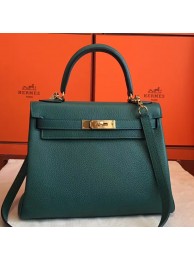Top Hermes Malachite Clemence Kelly Retourne 28cm Handmade Bag HT00399