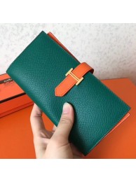 Top Imitation Hermes Bi-Color Epsom Bearn Wallet Malachite/Orange HT00906